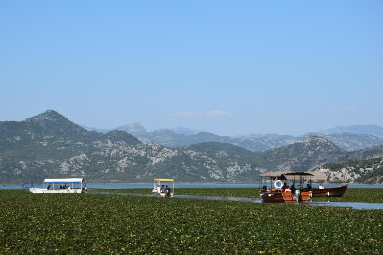 Lake Skadar boats and mountain view